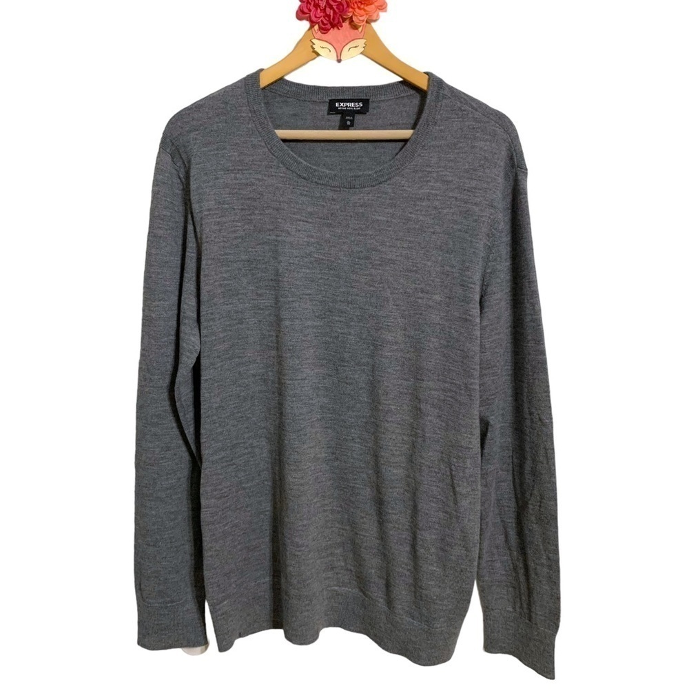Express sweater gray lightweight merino wool blend long sleeve crew neck size XL